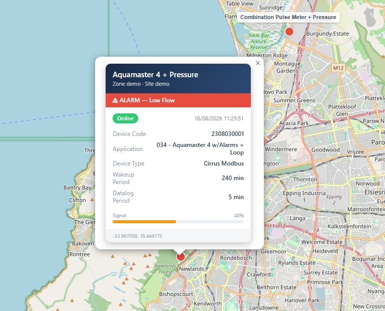 CloudWorks device locations plotted in mapping software