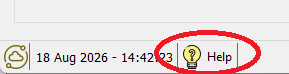The Help icon in the status bar at the bottom left of a CloudWorks screen, circled in red